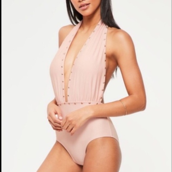Missguided Other - SALE! NWT PINK PLUNGE STUD ONE PIECE SWIMSUIT